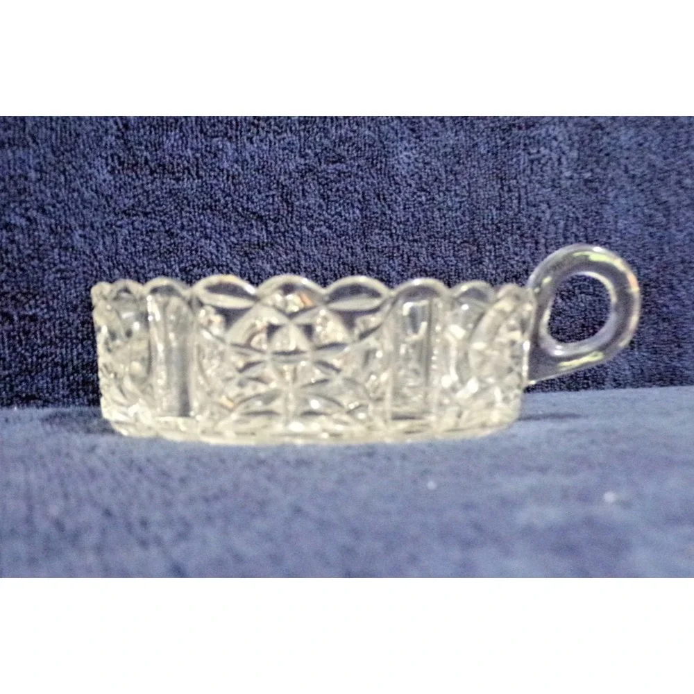 Cut Glass Star Crystal Like Nappy Cup or Trinket Candy Dish w/Handle